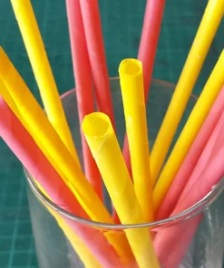 white and red paper straws