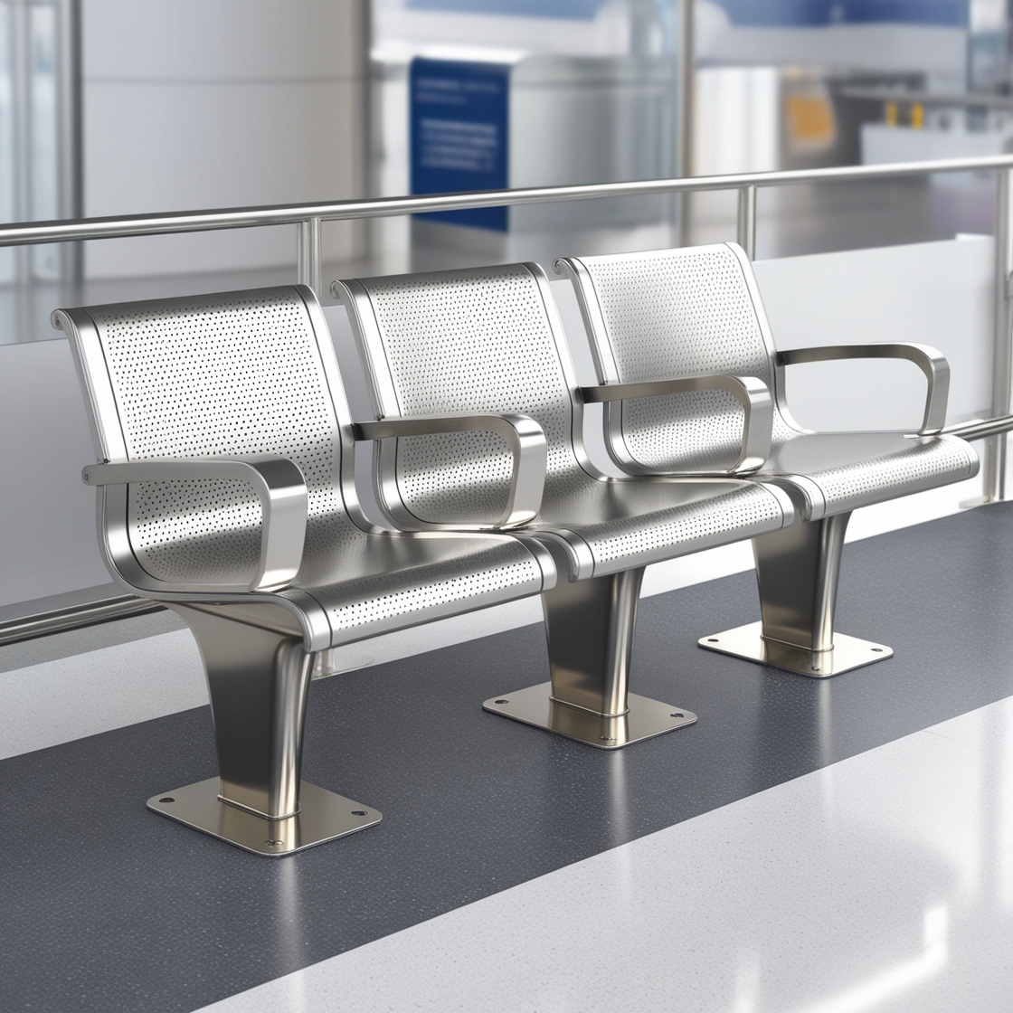 Airport Bench Indoor and Outdoor Waiting Room Seat Stainless Steel Three Seater