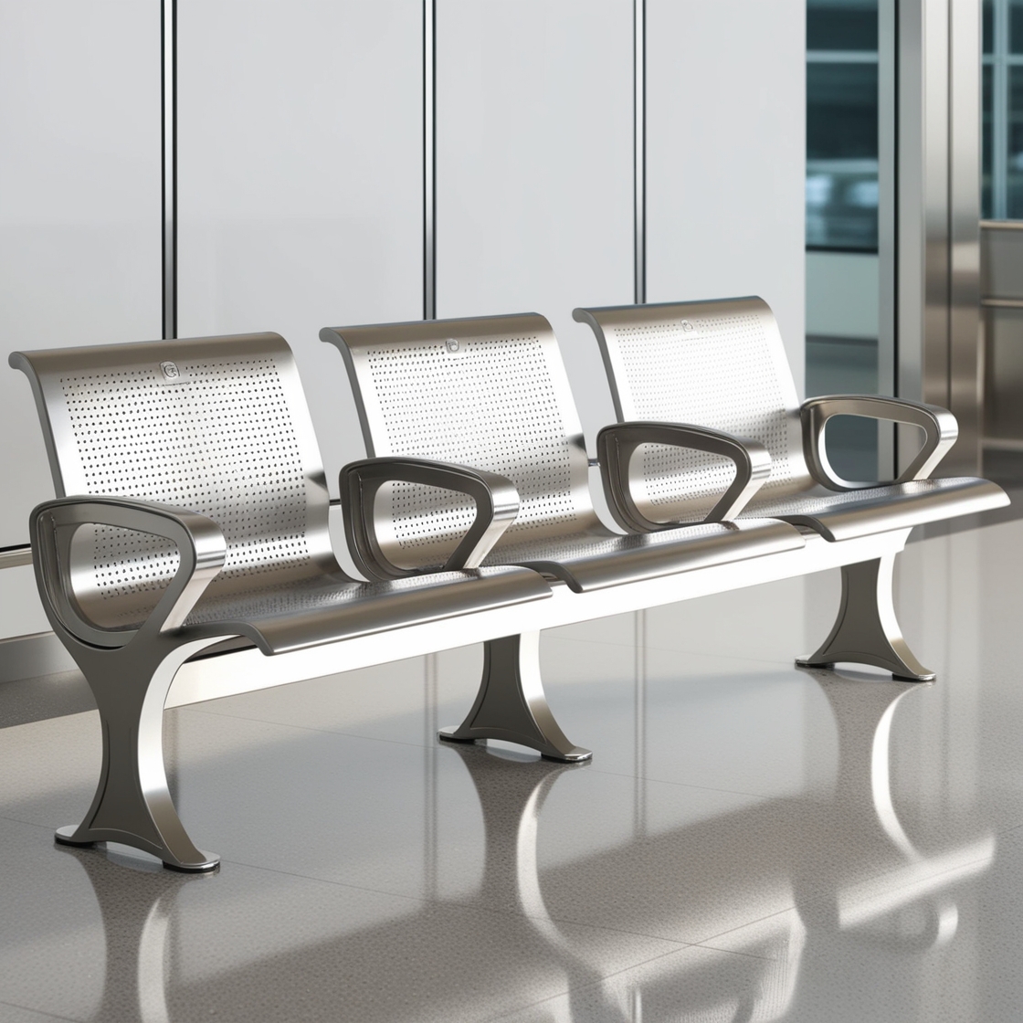 Airport Bench Indoor Waiting Room Seat Chrome Three Seater