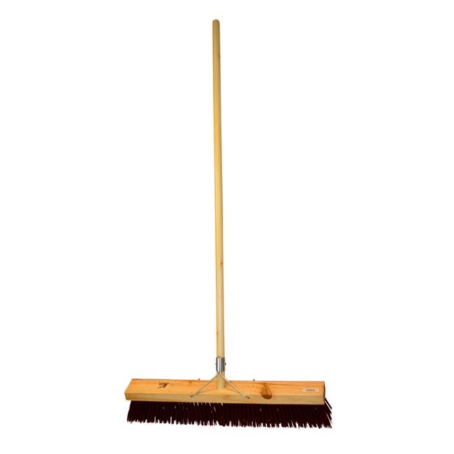 Platform Broom - Complete - Brown Synthetic Fibre (0.75mm) - Wooden Handle - 88 Grip - 61cm - Pack of 3 - F3257