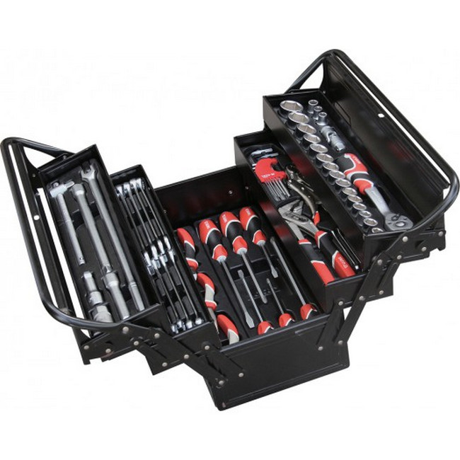 Tool Set - Sockets, Spanners, Drivers and Pliers - Metal Cantilever Box - Chrome Vanadium - 64 Piece - YT-38950