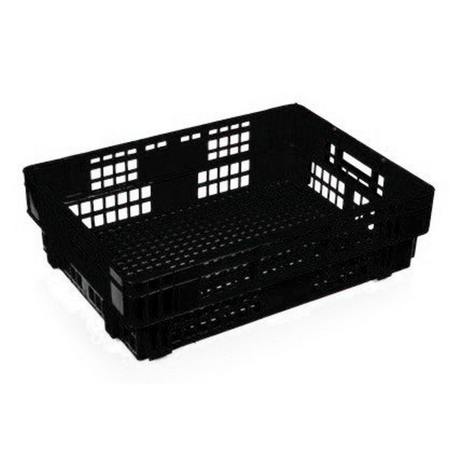 Heavy Duty Freezer Nesting Crate - Plastic Box - Vented Base and Sides - 62.5 x 45 x 17 cm - Recycled Material - Black - PI-730-black