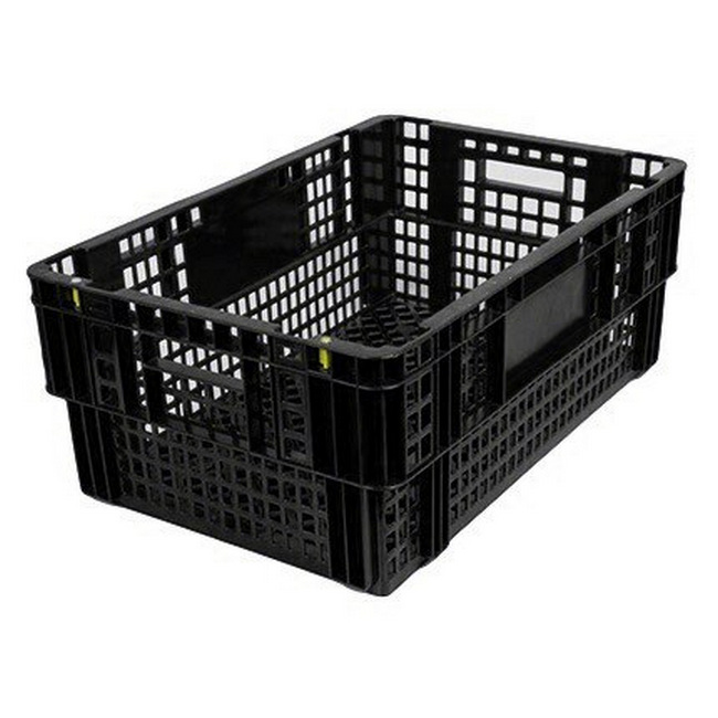 Nesting Agri Crate - Plastic Agri Box - Vented Base and Sides - 60 x 40 x 24 cm - Recycled Material - Black - PI-720-black