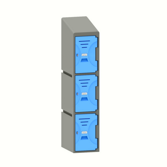 Plastic Locker - Solid Door - Slant Top - 3 Tier - 45.5 x 31 x 148 cm - PA439A