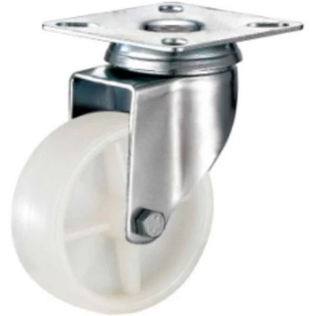Castor Wheels - Nylon - Top Swivel - Fixed Plate - White - 75mm - TOOC476