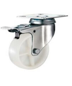 Castor Wheels - Nylon - Top Plate Swivel - Brake - White - 75mm - TOOC482