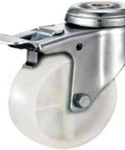 Castor Wheels - Polypropylene - Bolt Hole Swivel - Brake - White - 100mm - TOOC415