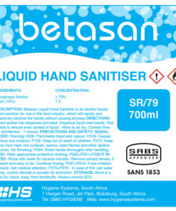 Hand Sanitiser - Liquid - Betasan - 70% Alcohol Based - 700ml - Pack of 6 - SR_79