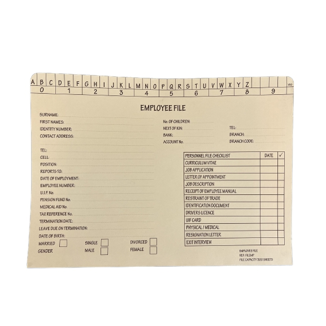 Employee Document Files - 240gsm - A4 - Pack of 200 - FILEMP002