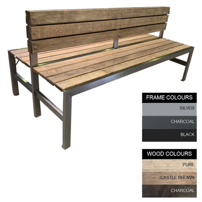 Slimline Bench - Steel and Wood - Bolt Down - 45x180x98cm - Colour Options - SLBD4642PC