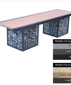 Gabion Bench - Steel and Wood - 45x180x49cm - Colour Options - GB4641PC