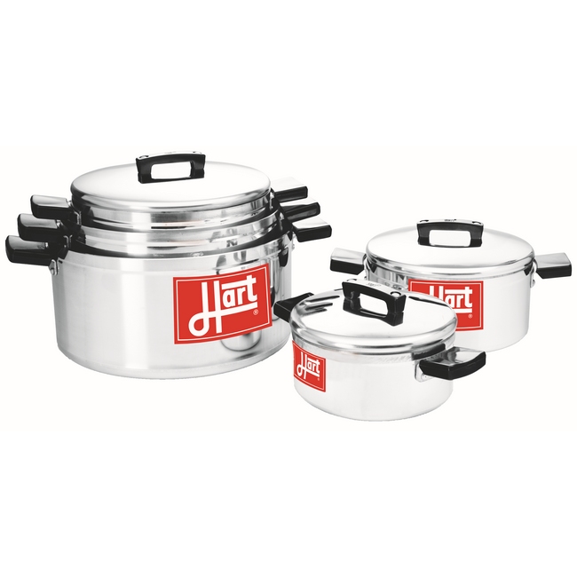 Pots with Lids - Combination - 10 Piece - Hart J7 - Aluminium - 150mm - 175mm - 200mm - 225mm - 250mm Pots - 705091