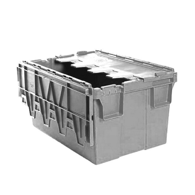Plastic Crate - Hinged Lid - SABS Approved - 55L-Grey - Pack of 80 - AT64315-grey