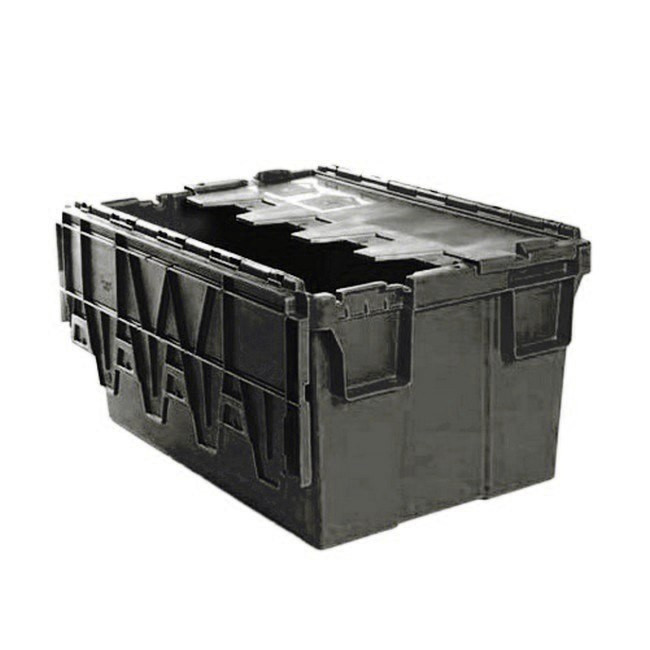 Plastic Crate - Hinged Lid - 55L - Recycled Plastic - Black - Pack of 80 - AT64315-black