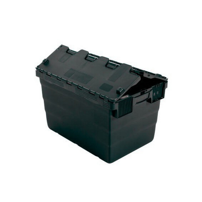 Crate - Security Container - Plastic ALC - Attached Hinged Lid - 52L - 60 x 40 x 32cm - Black - ALC-320-Black