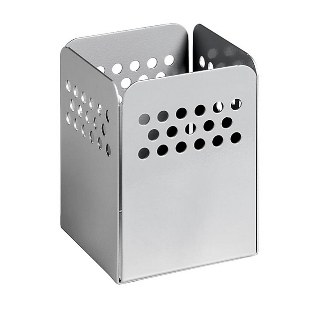 Pencil Holder - Round Perforated Steel Range - Metal - 7.5 x 7.5 x 10 cm - Silver - 806SI