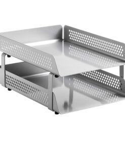 Double Letter Tray - Round Perforated Steel Range - Metal - 35 x 25 x 17 cm - Silver - 800SI