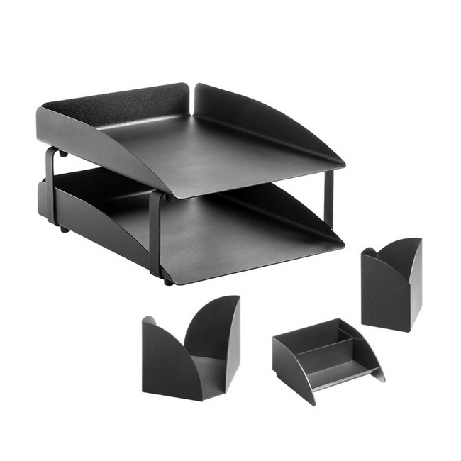 Desk Set - Modern Steel Range - Metal - Letter Tray - Business Card Holder - Pencil Cube and Cup - Colour Options - 411BL