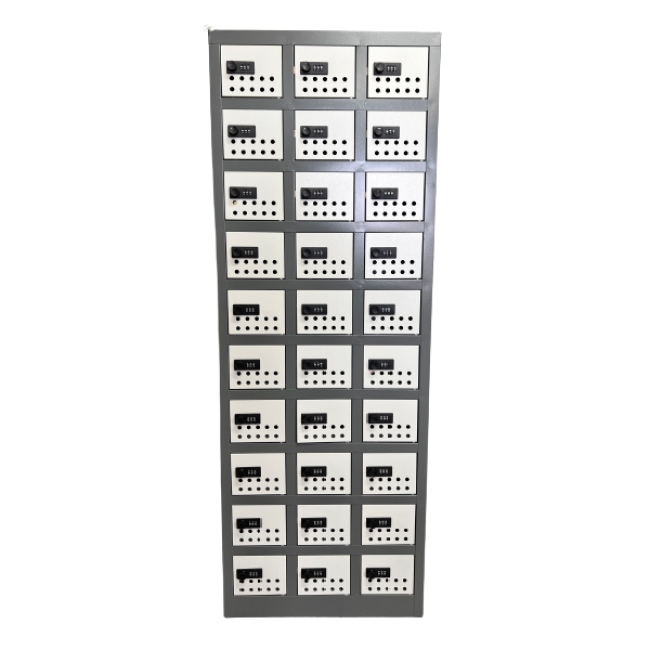 Steel Cell phone Locker - Metal - 30 Compartment - 140 x 51 x 26 cm - CELLOCK30-greyivory