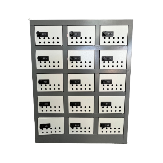 Steel Cell phone Locker - Metal - 15 Compartment - 73 x 57 x 30 cm - CELLOCK15-greyivory