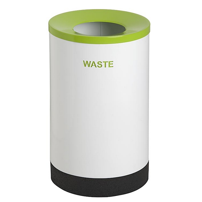 Recycling Bin Steel - Round - Printed Wording - 400 Ø x 670 (H) mm - White - RECL01WH