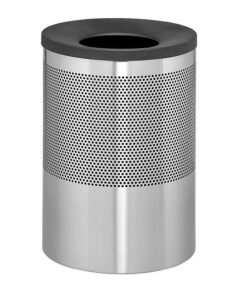 Steel Litter Bin - Wide - Funnel Top Lid and Bin Liner - Perforated - 400 Ø x 600 (H) mm - Stainless Steel - 631SS-027SD