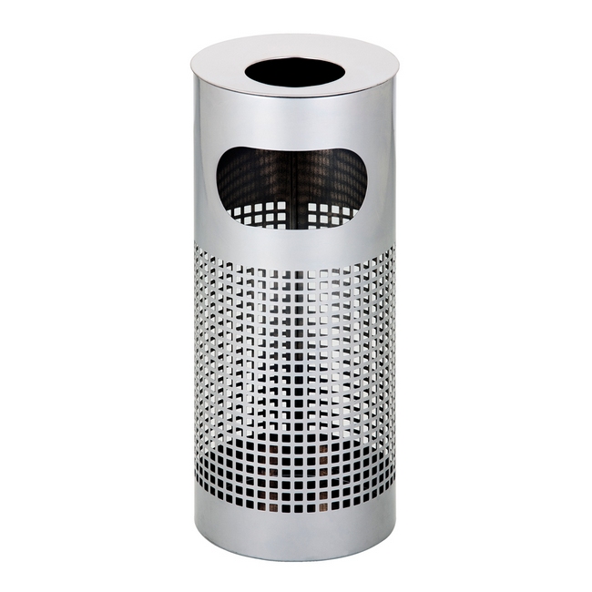 Ashtray Litter Bin - Stainless Steel - Square Punch - Free Standing - 240 Ø x 600 (H) mm - Brushed Finish - 435SS