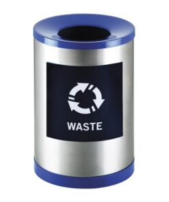 Recycling Bin Stainless Steel - Includes Lid And Base - Includes Sticker Label - 400 Ø x 600 (H) mm - Colour Options - REC001SS