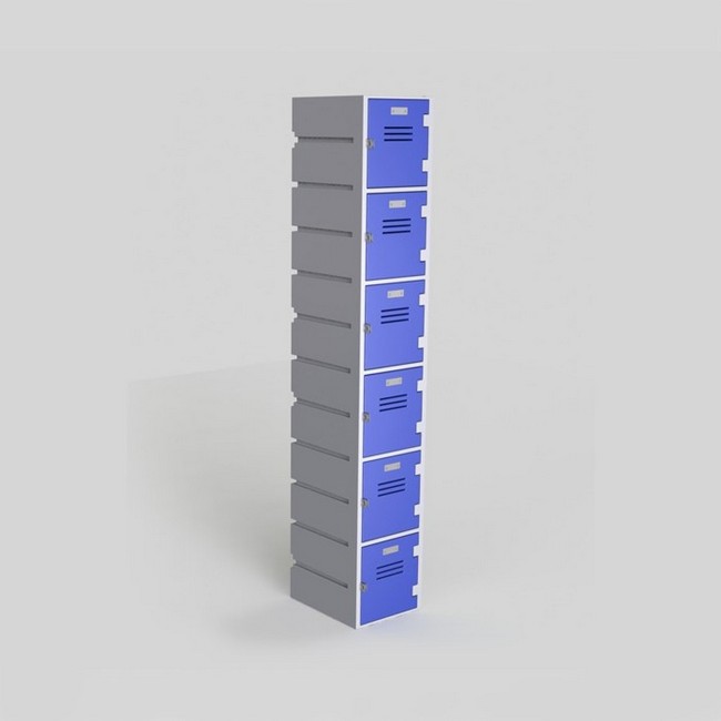 Plastic Locker - Solid Door - HACCP Compliant - Flat Top - 6 Tier - LOCKER6SOLID-FLAT