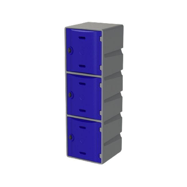 Plastic Locker - Junior - Solid Door - HACCP Compliant - Flat Top - 3 Tier - Blue - JUNLOCKERBLUE