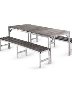 Canteen Set - 1 x Table and 2 x Single Benches - Solid Slats - 6 Seater - 180cm - CANSOLID1800