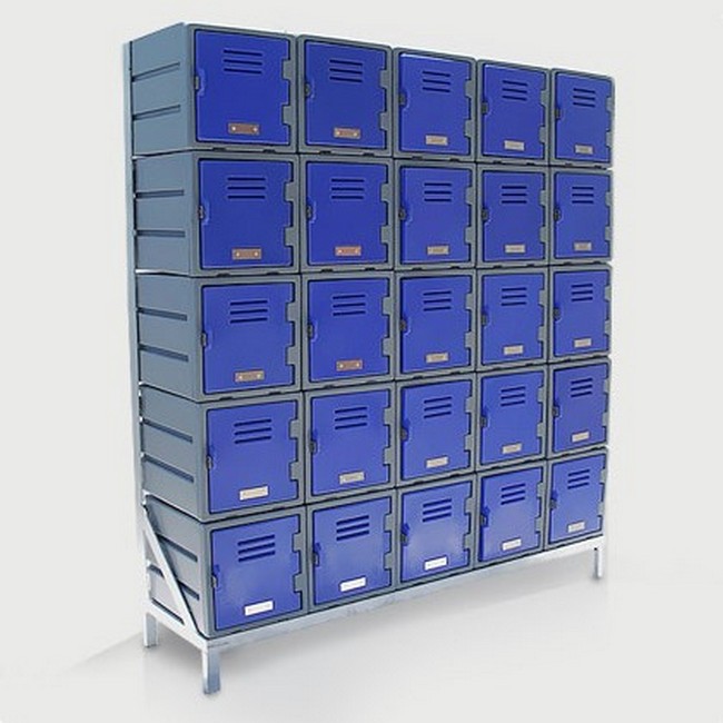Plastic Food Lockers on Frame - 5 x 5-Tier (25 Tiers) - Flat Top - HACCP - 25FF-FLAT