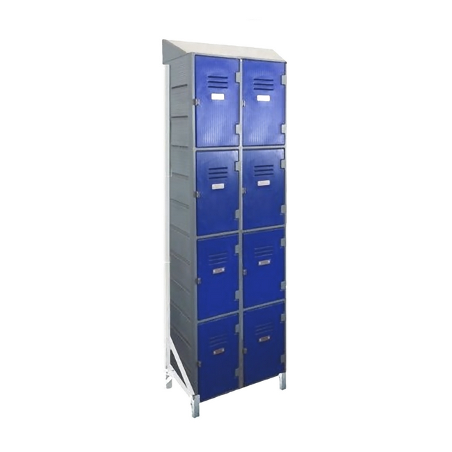 Plastic Lockers on Frame - 2 x 4-Tier (8 Tiers) - Solid Door - Slanted Top - HACCP - 2-4LF-SLANTED