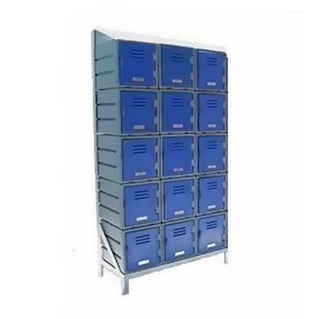 Plastic Food Lockers on Frame - 3 x 5-Tier (15 Tiers) - Slanted Top - HACCP - 15FF-SLANTED