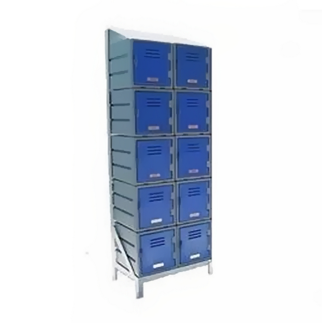Plastic Food Lockers on Frame - 2 x 5-Tier (10 Tiers) - Slanted Top - HACCP - 10FF-SLANTED