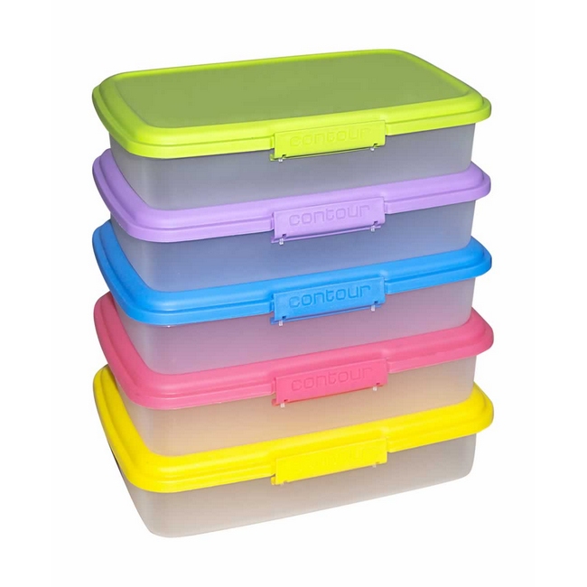 Contour Plastic Lunch Box - 1L - Assorted Colours - 5 Piece - Pack of 4