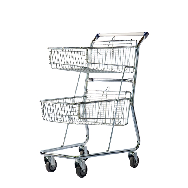 Steel Shopping Trolley - Two Metal Mesh Baskets - Medium - Super Shopper -120L