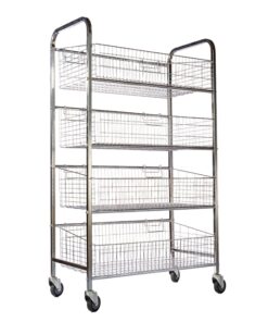 Wire Mesh Bread Roll Trolley - Mobile - 4 Tier - Electroplated - 170 x 110 x 52cm