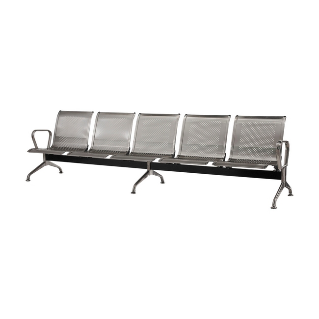 Airport Bench - Public Seating - Stainless Steel - Indoor and Outdoor Use - Flat Packed - Five Seater - 296 x 67 x 79 cm