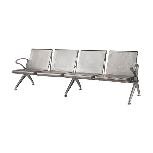 Airport Bench - Public Seating - Aluminium - Indoor and Outdoor Use - Flat Packed - Four Seater - 232 x 67 x 78 cm