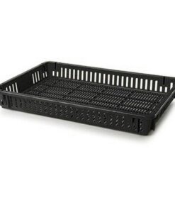 Vented Drying Crate - Plastic Box - Vented Sides and Base - 60 x 40 x 7.5 cm - Recycled Material - Black - PI-647-V-black