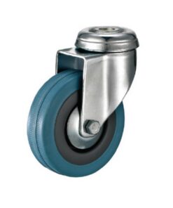 Castor Wheels - Blue Rubber - Bolt Hole - Swivel - 75mm - TOOC438