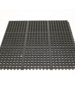 Rubber Tile - Fatigue-Step with Holes Anti-Fatigue Interlocking Mat - 90 x 90 x 1.9 cm - Black - SS010001