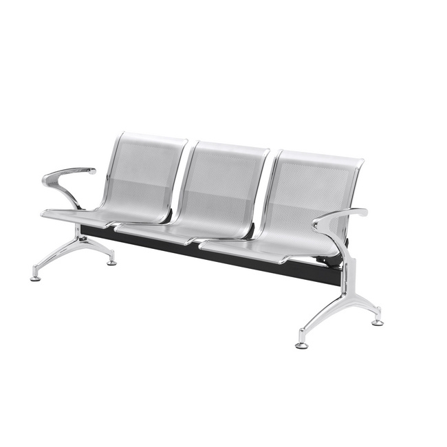 Airport Bench - Indoor Waiting Room Seat - Chrome - Three Seater - Flat Pack - 185 x 67 x 82 cm - PC03