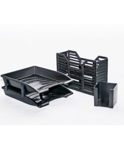 Combo Set - 2 Tier Letter Tray, Doodle Box and A4 Plastic Container - Recycled - Black - 020RCD