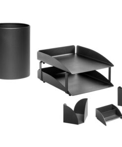 Desk Set - Modern Steel Range - Metal - Letter Tray - Waste Bin - Business Card Holder - Pencil Cube and Cup - Colour Options - 410BL