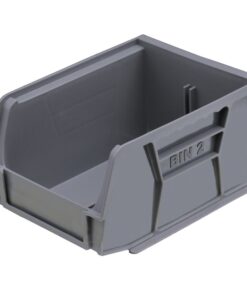 Stack & Hang Parts Storage Bin - Small Plastic Container - Size 2 - 13.5 x 10.5 x 7.5 cm - Grey - BIN-2-GREY