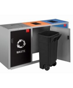 Recycling Bin Three Division Complete - Stainless Steel - Includes Liners and Labels - 119 x 60 x 99cm - RECJ003SISAL0032SD-REC-JPRI-TP