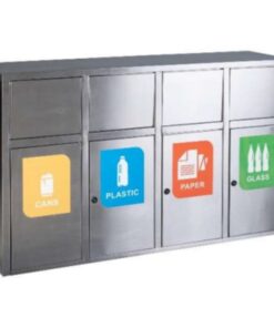 Recycling Bin Four Division - Stainless Steel - Bin Liners - Decals - 170 x 45 x 100cm - REC628