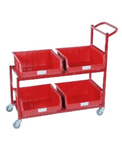 Steel Frame Plastic Container Trolley - Kit - Includes 4 x Size 8 Red Bins - 97 x 110 x 40cm